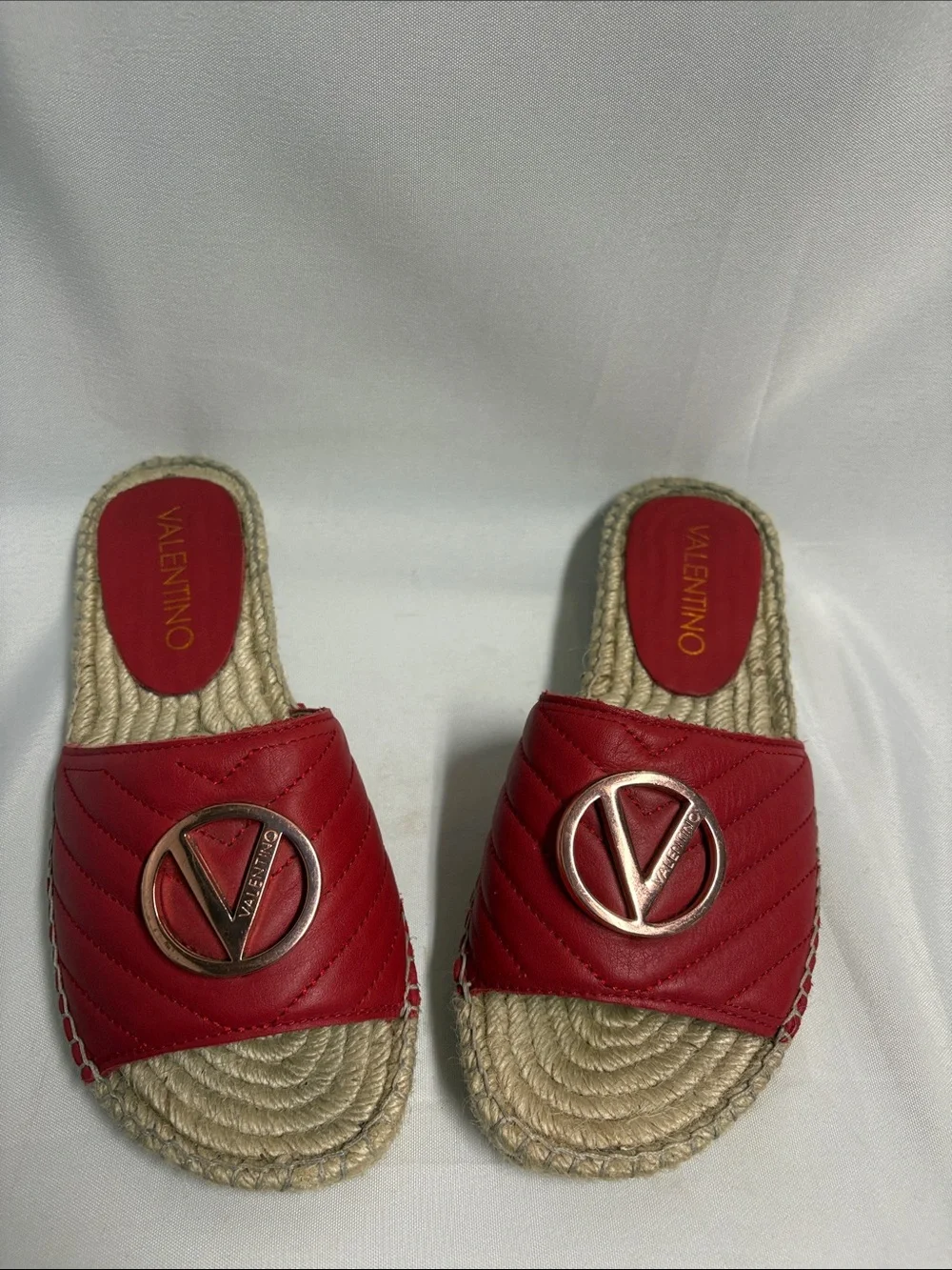 Valentino Clavel Espadrille Slide Sandals Red Size 37 EU 7 US